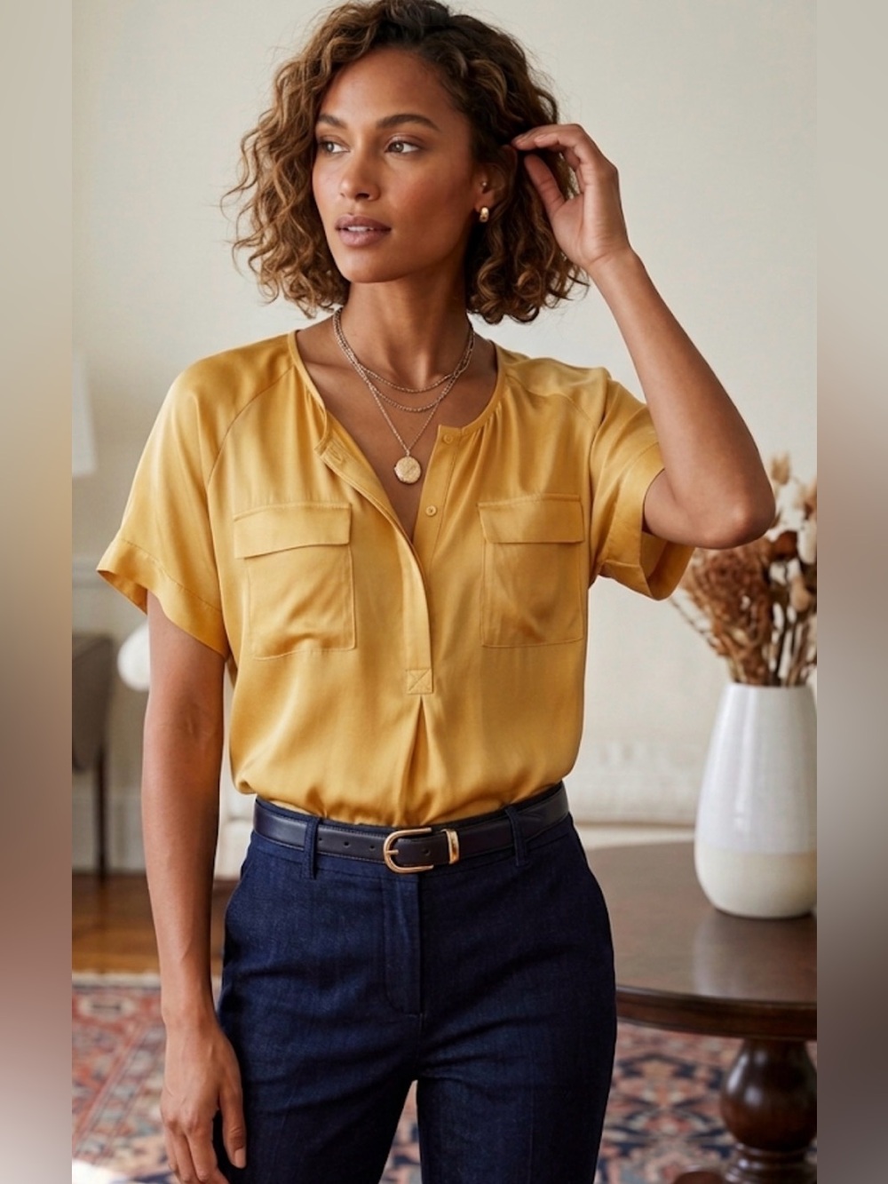 Joie Orange V Neck Short Sleeve Blouse